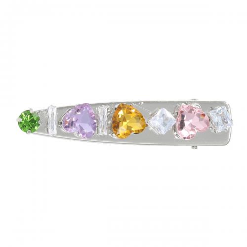 Alligator Hair Clip, Tibetan Style, for woman & with rhinestone, silver color, nickel, lead & cadmium free, 76x19mm, Sold By PC