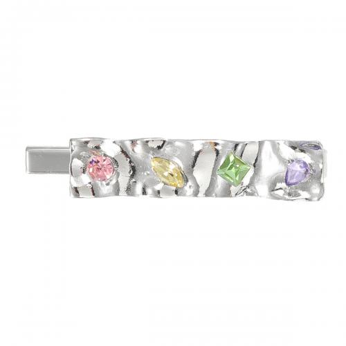 Alligator Hair Clip Zinc Alloy for woman & with rhinestone silver color nickel lead & cadmium free Sold By PC