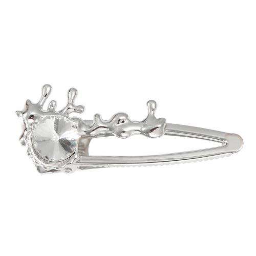 Alligator Hair Clip Zinc Alloy for woman & with rhinestone & hollow silver color nickel lead & cadmium free Sold By PC
