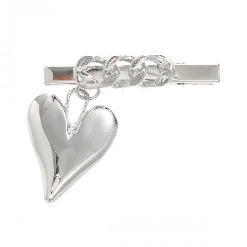 Schnabelspange, Zinklegierung, Herz, für Frau, Silberfarbe, frei von Nickel, Blei & Kadmium, 49x44mm, verkauft von PC