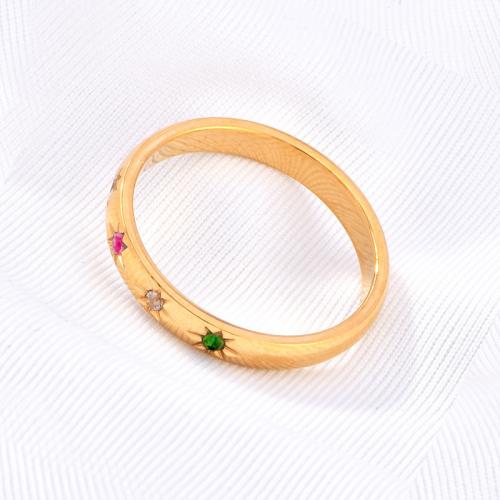 Titantium Steel finger ring, Titan Stål, plated, olika storlek för val & micro bana cubic zirconia & för kvinna, gyllene, Säljs av PC