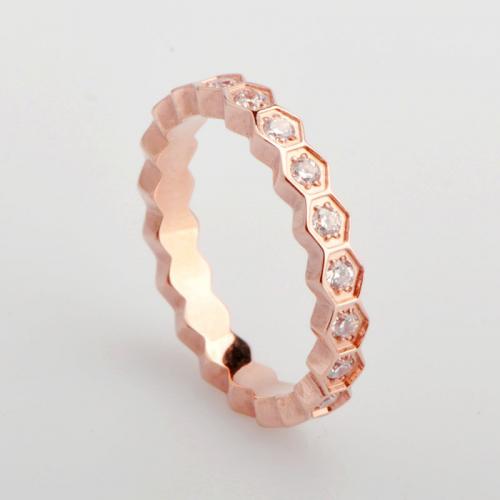 Titanium Steel Finger Ring, plated, different size for choice & micro pave cubic zirconia & for woman, rose gold color, Sold By PC
