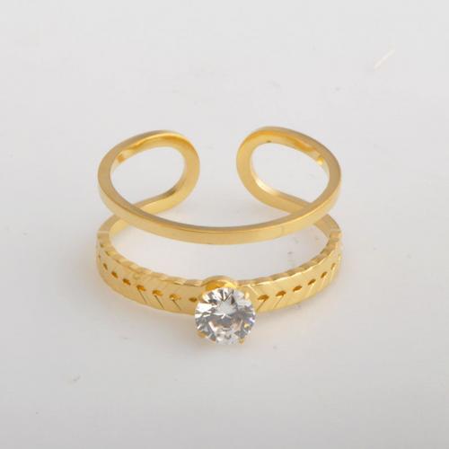 Titanium Steel Finger Ring plated micro pave cubic zirconia & for woman golden US Ring Sold By PC