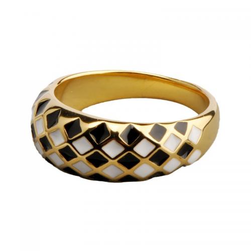 Ring Finger Titantium stali, Powlekane, różnej wielkości do wyboru & dla kobiety & emalia, złoty, sprzedane przez PC