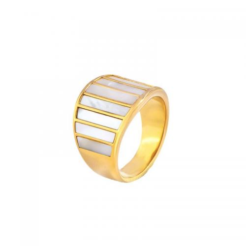 Titantium Steel finger ring, Titan Stål, med White Shell, plated, olika storlek för val & för kvinna, gyllene, Säljs av PC