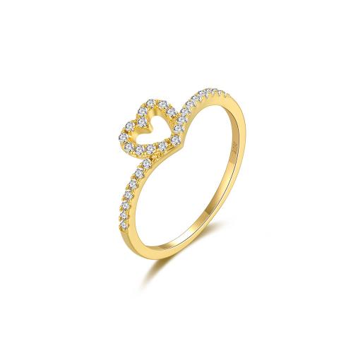 Cubic Zirconia Micro Pave 925 Sterling Silver Rings Heart plated & micro pave cubic zirconia & for woman golden Sold By PC