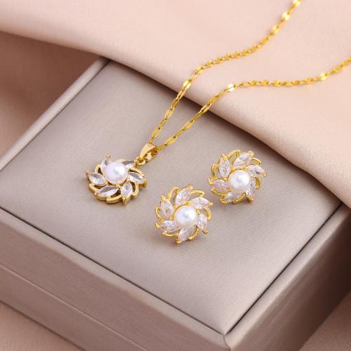 Brass Jewelry Set with Crystal & 304 Stainless Steel Vacuum Ion Plating fashion jewelry & for woman nickel lead & cadmium free Length Approx 45 cm Sold By PC