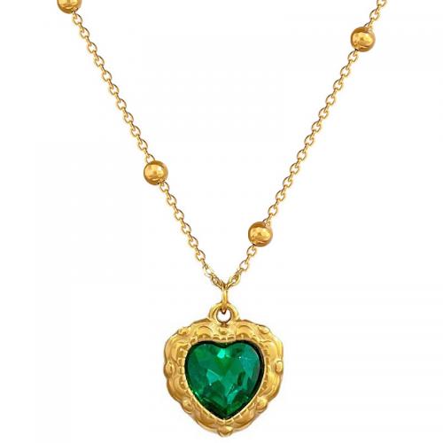 Acier titane collier, avec 2inch chaînes de rallonge, coeur, Plaqué d'or, bijoux de mode & pour femme & avec strass, Longueur:Environ 15.7 pouce, Vendu par PC