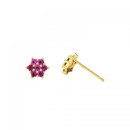 Brass Stud Earring, Flower, real gold plated, micro pave cubic zirconia & for woman, more colors for choice, 7.80x6.90mm, Sold By Pair