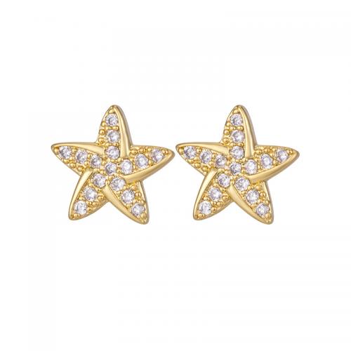 Brass Stud Earring, Star, real gold plated, micro pave cubic zirconia & for woman, more colors for choice, 10mm, Sold By Pair