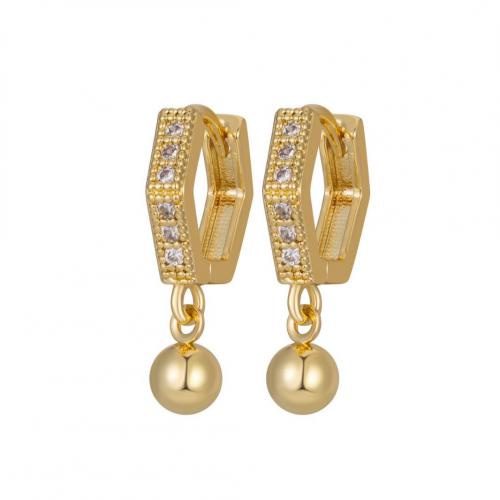 Brass Drop Earring, Geometrical Pattern, real gold plated, micro pave cubic zirconia & for woman, 15mm, Sold By Pair