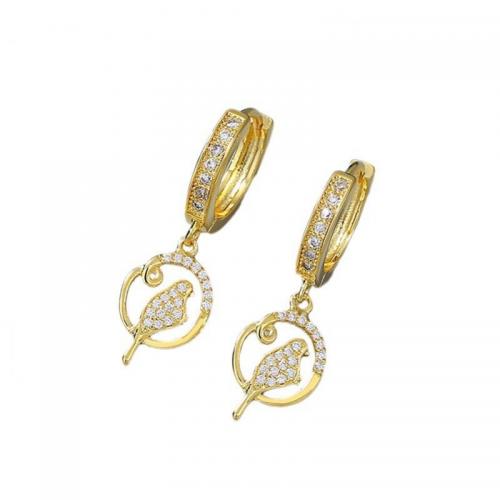 Brass Huggie Hoop Drop Earring Bird real gold plated micro pave cubic zirconia & for woman & hollow Sold By Pair