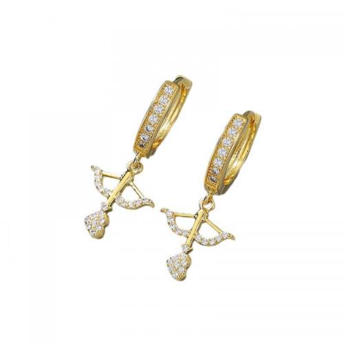 Messing Huggie Hoop Ohrhänger, Pfeil, vergoldet, für Frau & mit Strass & hohl, keine, 15x30mm, verkauft von Paar