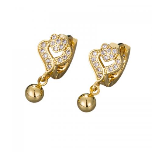 Brass Huggie Hoop Drop Earring Heart real gold plated micro pave cubic zirconia & for woman & hollow 20mm Sold By Pair