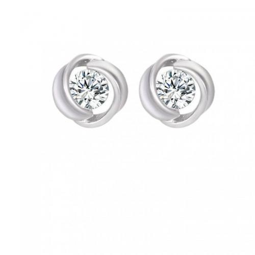 Brass Stud Earring Geometrical Pattern platinum plated micro pave cubic zirconia & for woman & hollow 10mm Sold By Pair