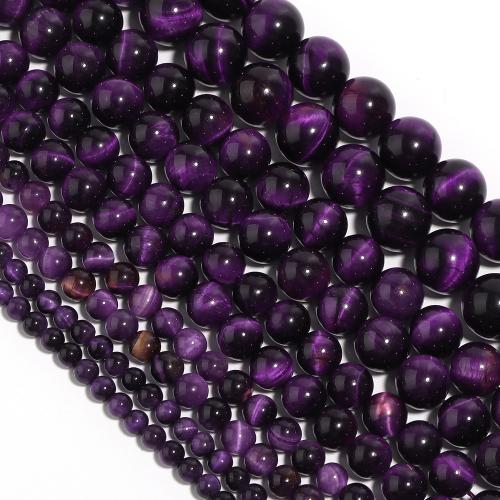 Tigerauge Perlen, rund, poliert, DIY & verschiedene Größen vorhanden, violett, verkauft per ca. 38 cm Strang