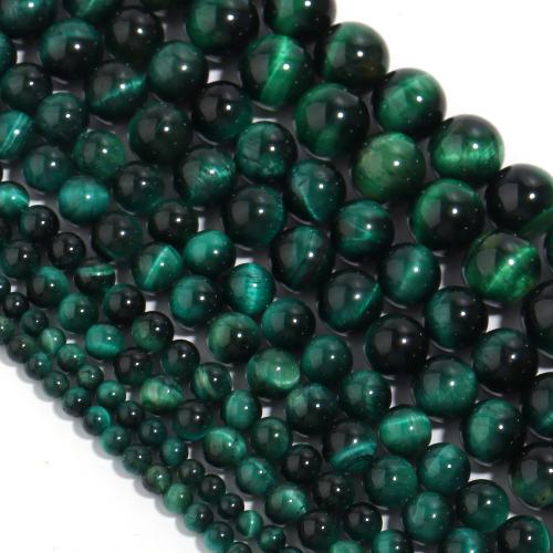 Tigerauge Perlen, rund, poliert, DIY & verschiedene Größen vorhanden, grün, verkauft per ca. 38 cm Strang