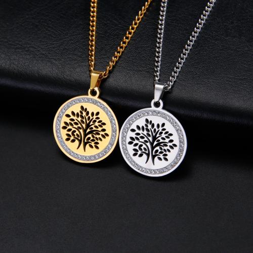 Stainless Steel Jewelry Necklace, 304 Stainless Steel, Flat Round, Vacuum Ion Plating, fashion jewelry & Unisex & with rhinestone & hollow, more colors for choice, Length:Approx 38 cm, Sold By PC