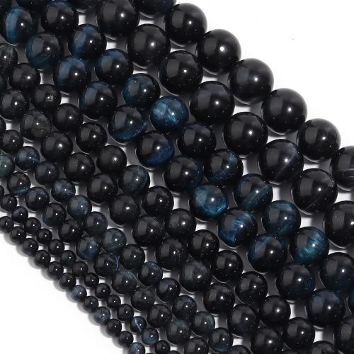 Tiger Eye Beads, Runde, du kan DIY & forskellig størrelse for valg, mørkeblå, Solgt Per Ca. 38 cm Strand