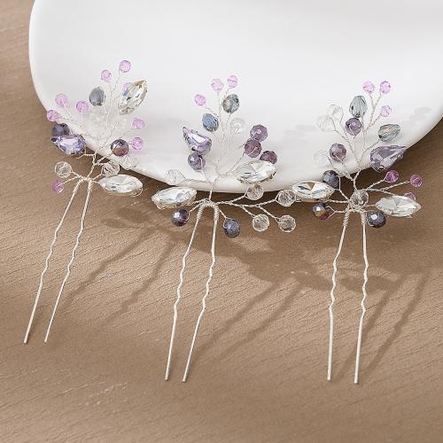 Hair Stick Rhinestone with Zinc Alloy silver color plated three pieces & fashion jewelry & for woman mixed colors Sold By Set