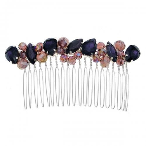 Decorative Hair Combs Rhinestone with Zinc Alloy silver color plated fashion jewelry & for woman mixed colors Sold By PC