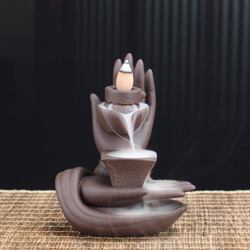 Backflow Incense Burner, Purple Clay, handmade, for home and office & durable, 120x100x150mm, Sold By PC