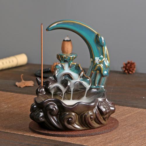 Backflow Incense Burner, Porcelain, half handmade, for home and office & durable & multifunctional, 110x95x140mm, Sold By PC
