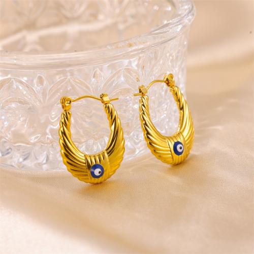 Evil Eye Earrings 304 Stainless Steel Vacuum Ion Plating fashion jewelry & for woman gold nickel lead & cadmium free Sold By PC
