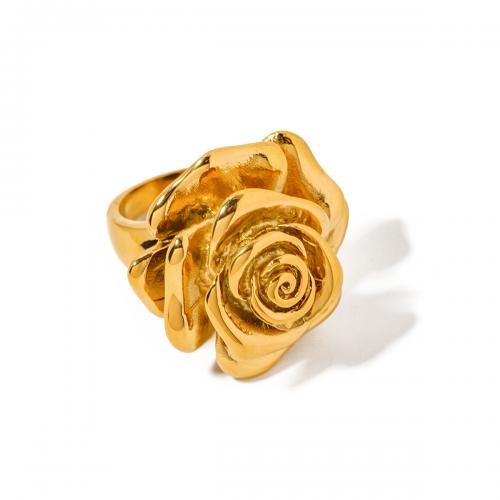 Anel de dedo de aço inoxidável, Aço inoxidável 304, Rose, 18K banhado a ouro, joias de moda & para mulher, dourado, inner diameter 17.4mm,width 30mm, tamanho:7, vendido por PC