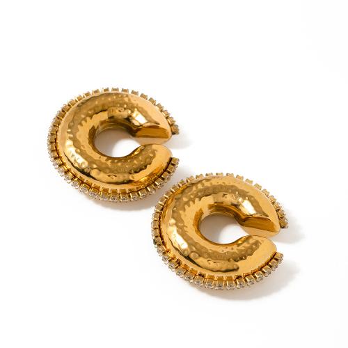 304 Stainless Steel Earring Clip 18K gold plated fashion jewelry & for woman & with rhinestone golden Sold By Pair