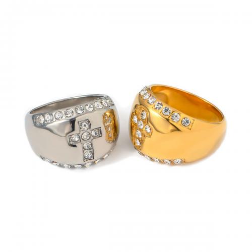Stal nierdzewna Rhinestone Ring Finger, Stal nierdzewna 304, biżuteria moda & dla kobiety & z kamieniem, dostępnych więcej kolorów, inner diameter 12mm,width 14.9mm, rozmiar:7, sprzedane przez PC