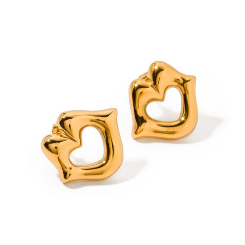 Stainless Steel Stud Earrings 304 Stainless Steel Lip 18K gold plated fashion jewelry & for woman golden Sold By Pair