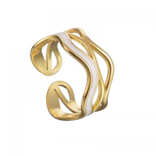 Эмаль Нержавеющая сталь палец кольцо, Нержавеющая сталь 304, ювелирные изделия моды & Женский & эмаль, Золотой, продается PC
