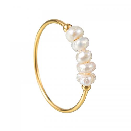 Edelstahl Ringe, 304 Edelstahl, mit Kunststoff Perlen, Modeschmuck & verschiedene Größen vorhanden & für Frau, goldfarben, inner diameter 18mm,width 4mm, verkauft von PC