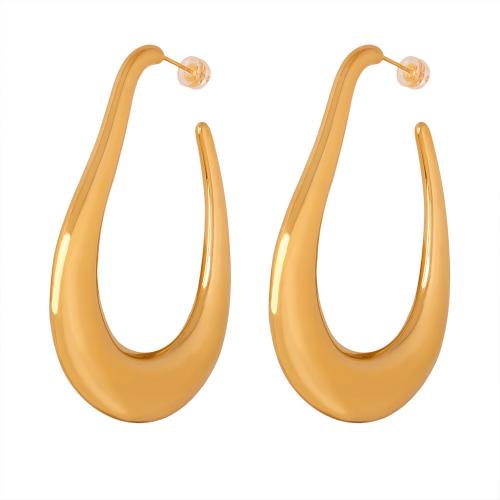 Titanium Steel  Earring, 18K gold plated, fashion jewelry & for woman, golden, 40x60mm, Sold By Pair