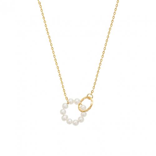 Titanstahl Halskette, mit Kunststoff Perlen, mit Verlängerungskettchen von 5cm, Modeschmuck & für Frau, goldfarben, Länge:ca. 40 cm, verkauft von PC