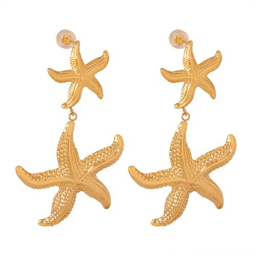 Titanium Steel  Earring, Starfish, Vacuum Ion Plating, fashion jewelry & for woman, more colors for choice, 55x30mm, Sold By Pair