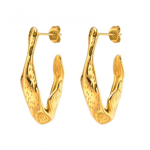 Stainless Steel Stud Earrings, 304 Stainless Steel, Vacuum Ion Plating, fashion jewelry & for woman, golden, 37.40x22.50mm, Sold By Pair