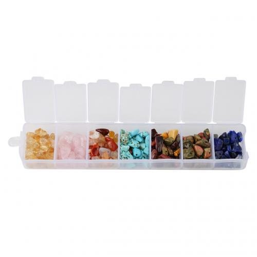 Gemstone Jewelry Beads, with Plastic Box, irregular, DIY & 7 cells, mixed colors, box:15x3x1.8cm,beads:3-8mm, Sold By Box