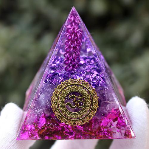 Décoration de mode , résine, avec Cristal naturel, triangle, bijoux de mode, violet, 50mm, Vendu par PC