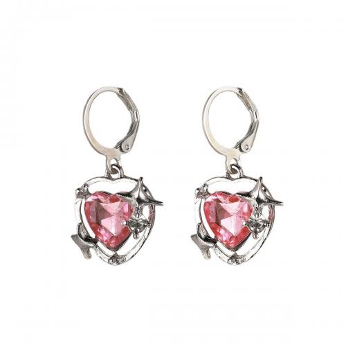 Tibetan Style Drop Earrings, with Crystal, Heart, fashion jewelry & for woman, nickel, lead & cadmium free, 31mm, Sold By Pair