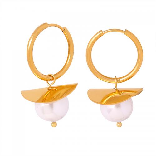 Titanium Steel  Earring with Glass Pearl fashion jewelry & for woman gold nickel lead & cadmium free Sold By Pair