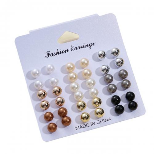 Zinc Alloy Stud Earring with Resin & Plastic Pearl 18 pieces & fashion jewelry & for woman nickel lead & cadmium free Sold By Set