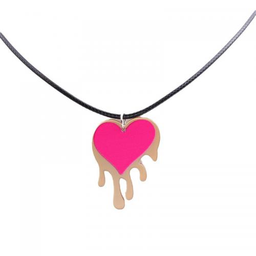 Acrylic Necklace, with PU Leather, with 5cm extender chain, Heart, printing, fashion jewelry & for woman, more colors for choice, Pendant:4x3cm, Length:Approx 40 cm, Sold By PC