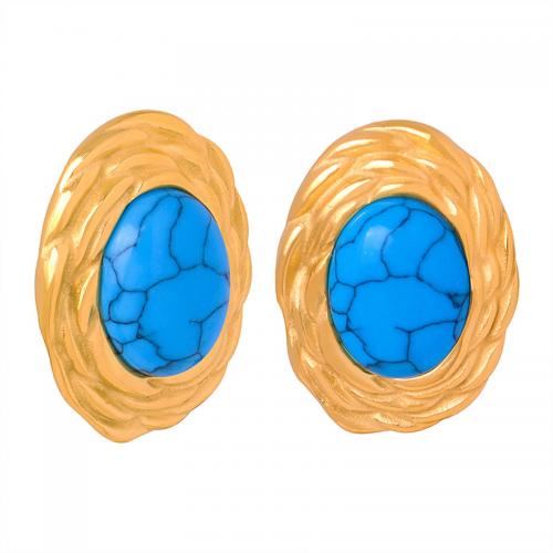 Boucle d'oreille Acier Titane, avec turquoise, Plaqué or 18K, bijoux de mode & pour femme, protéger l'environnement, sans nickel, plomb et cadmium, 29x22mm, Vendu par paire