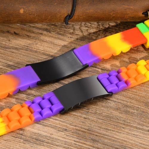Silicone Bracelets, with 304 Stainless Steel, plated, fashion jewelry & Unisex, more colors for choice, Length:Approx 14-19.5 cm, Sold By PC