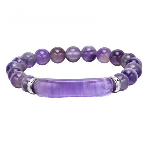 Bracelets quartz, améthyste, avec Acier inoxydable 304, poli, bijoux de mode & pour femme, violet, Longueur:Environ 16 cm, Vendu par PC