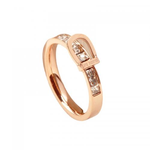 Titanium Steel Finger Ring plated & micro pave cubic zirconia & for woman rose gold color Sold By PC