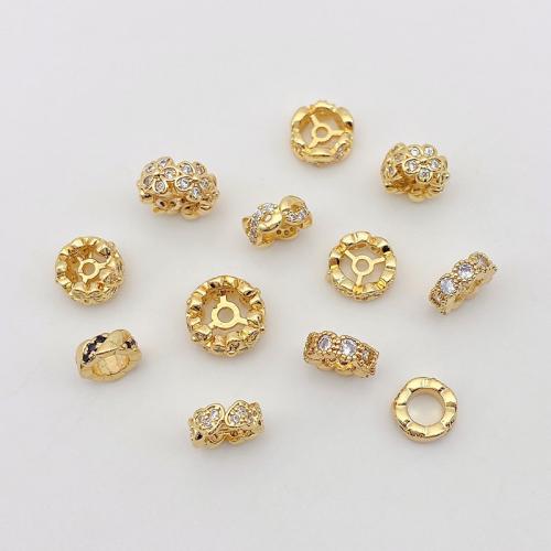 Zinc Alloy Spacer Beads plated DIY & micro pave cubic zirconia golden Sold By PC