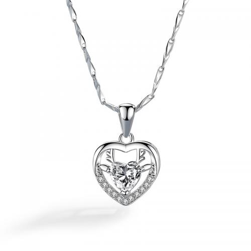 Cubic Zircon Micro Pave 925 Sterling Silver Necklace Heart plated DIY & micro pave cubic zirconia Sold By PC